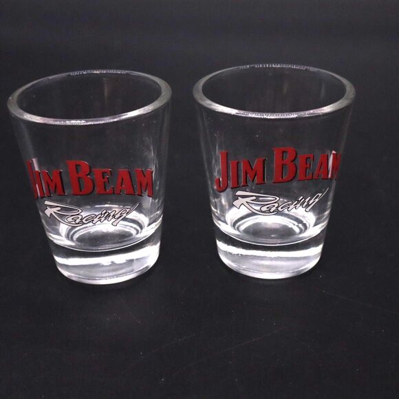 Jim Beam Racing Shot Glasses Commemorative NASCAR Collectible Set of 2 - Picture 2 of 5